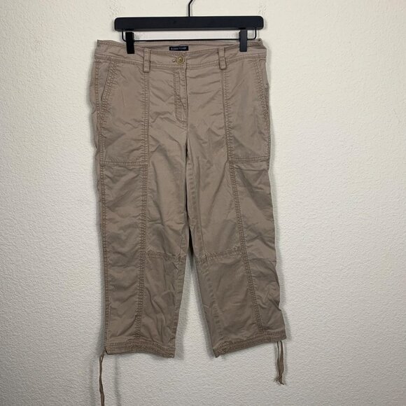 Eileen Fisher Khaki Chino Cargo Capri Pants Size 6 Organic Cotton Drawstring - Picture 7 of 9